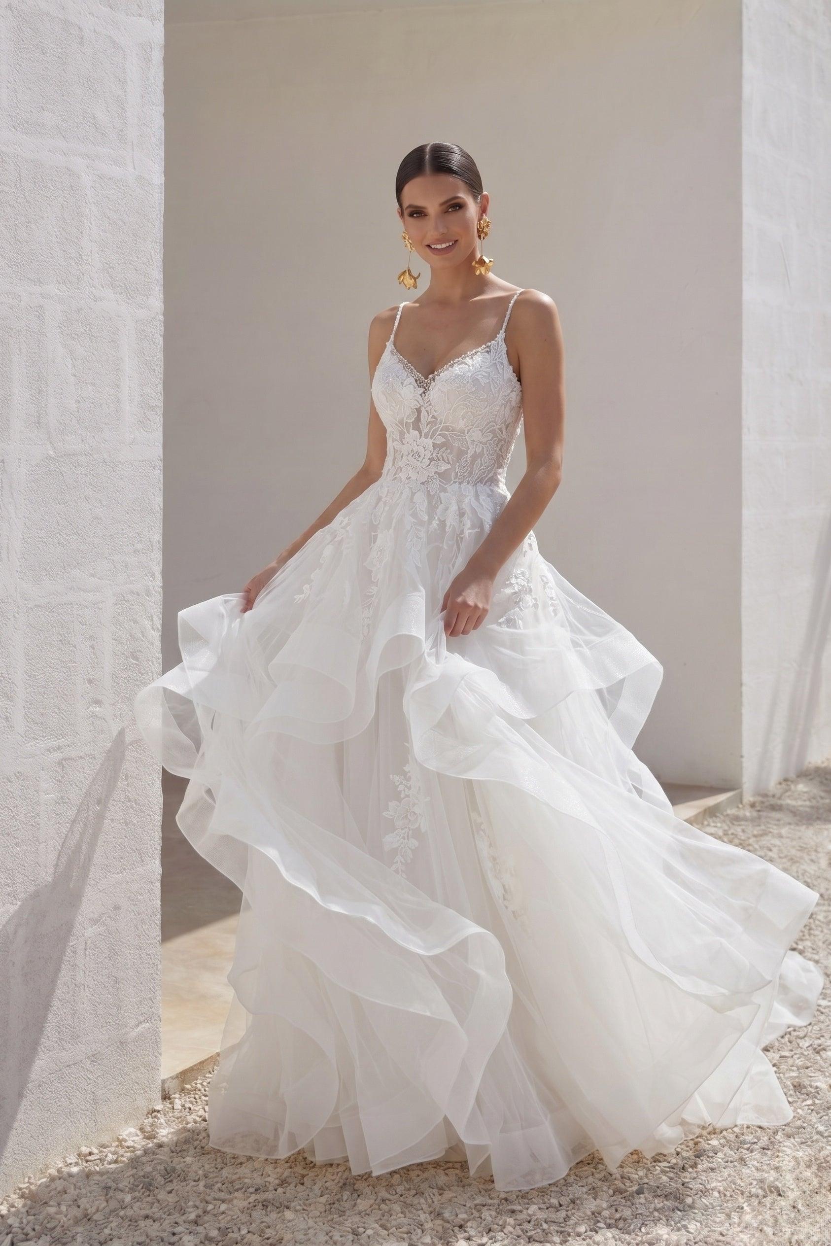 A-Line Court Train Lace Tulle Wedding Dress CW3154 - 45 Days / As Picture:Ivory/Nude / US0-UK2-EUR30 - COCOMELODY